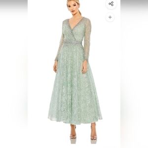COPY - Green Embellished Wrap Over Long Sleeve Midi Dress.